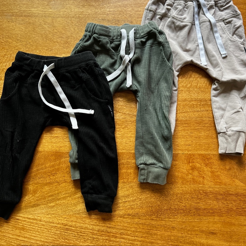 Little Bipsy Kids Joggers - Black, Olive, and Beige size 2t